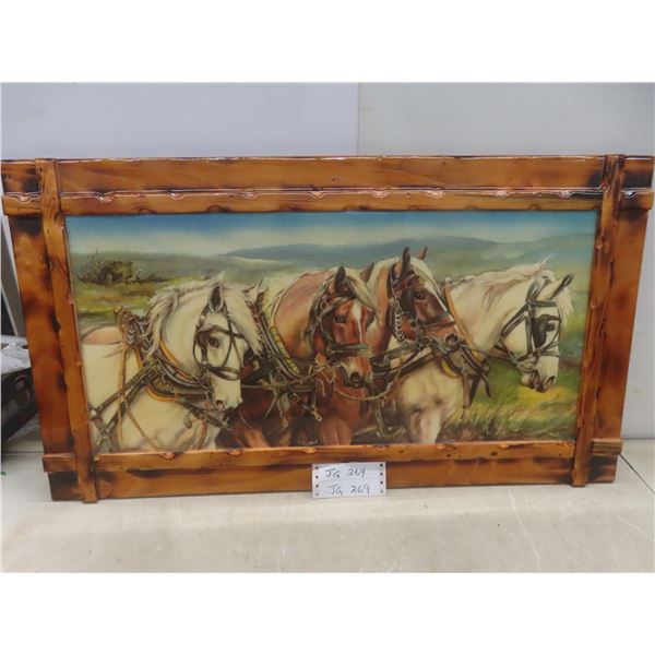 Well Done Wooden Framed Varethan Picture of 4 Horses 18.5" x 33"