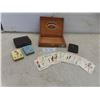 Image 1 : 2 Vintage Pin-Up Girl Playing Cards in a Case - Artist D'Amario - Set of Playing Cards with Jokes