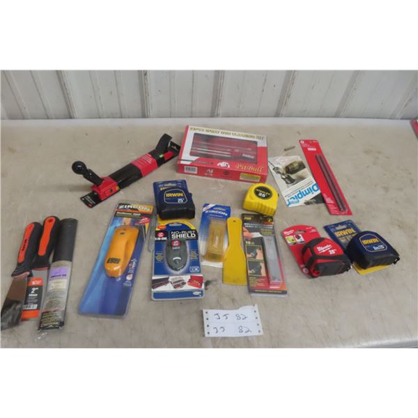 Tape Measure, Stud Sensor, Screwdrivers, Clamp, Spray Gun, Cleaning Kit