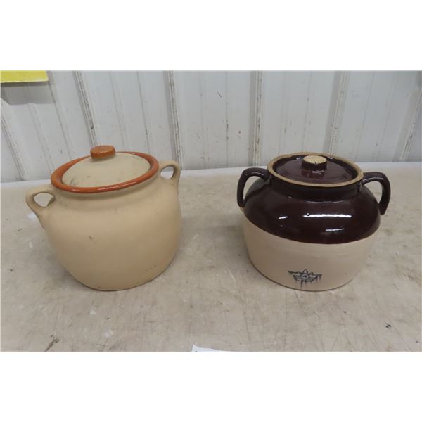 2 Stoneware Bean Crocks, Western and Crown