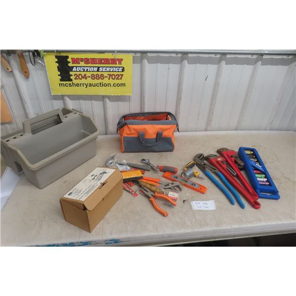 1/2" Sockets, Pipe Wrenches, Hammer, Router Letter Template