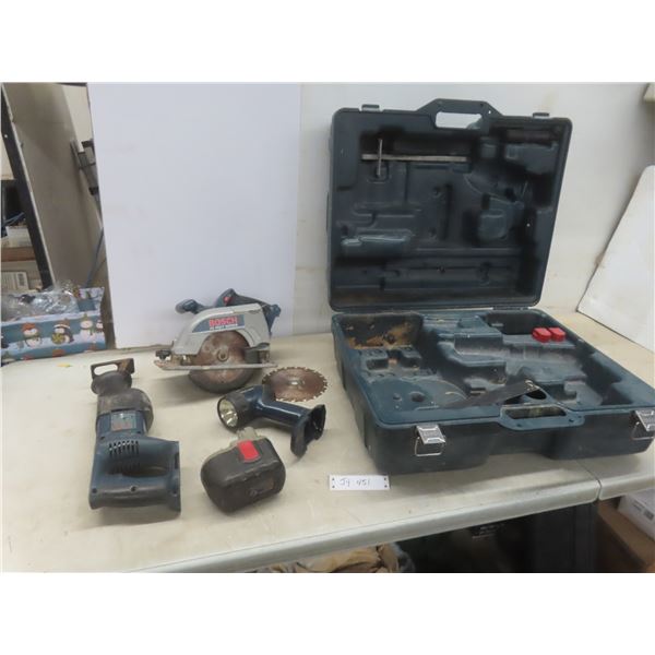 Bosch 24 V Cordless Recip Saw, 6-1/2" Circular Saw, Flashlight, Battery & Hard Case - No Charger