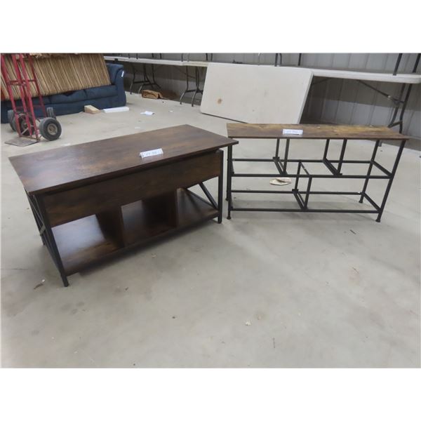 Rustic & Metal Lift Up Coffee Table 21" x 40" x 22" & Matching Table/Shelf Unit 21" x 40" x 12" -