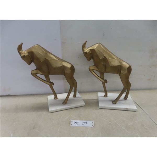 2 Mounted Bull Statues 14" Tall