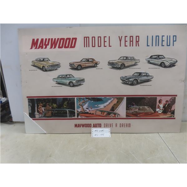 Cardboard Dealership Display Maywood Auto Model Year 1964 23-1/2" x 35-1/2"