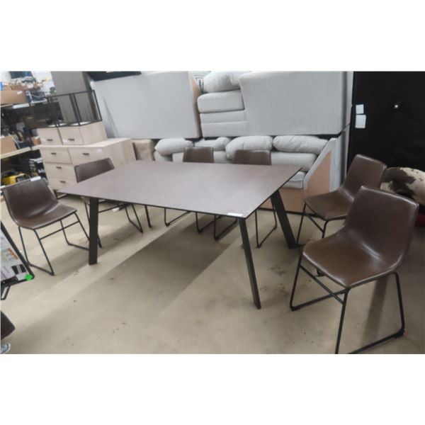 Amisco Harley Glass-Top Dining Table & 6 Ashley Centair Chairs – Like New
