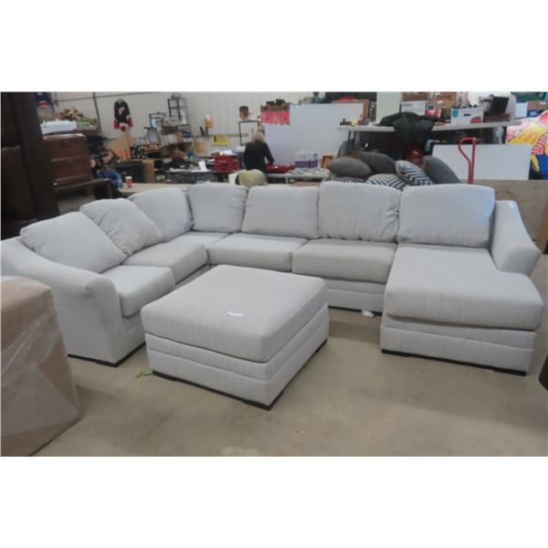 Ashley Koralynne Sectional Sofa with Chaise & Ottoman – Stone – Like New