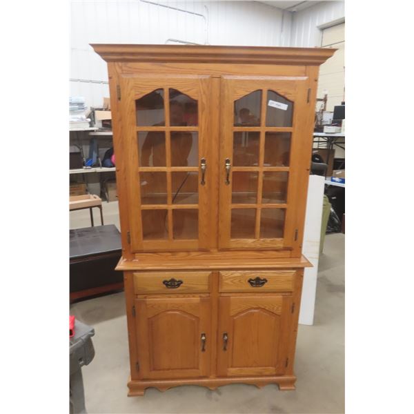 Oak China Cabinet Lights Up 2 Piece 72" x 40" x 17-1/2"