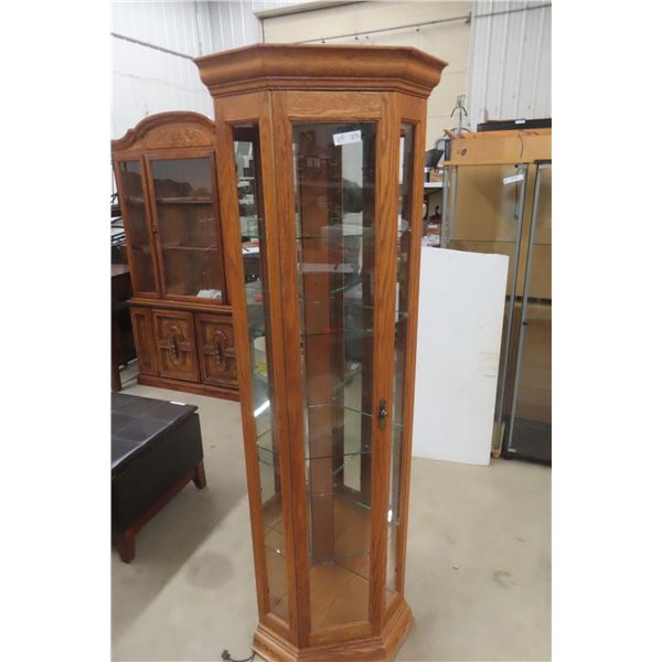 Oak Curio Corner Lights Up 73" up to 24" up to 18"