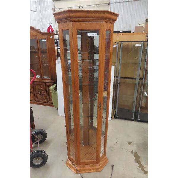 Oak Curio Corner Lights Up 73" up to 24" up to 18"
