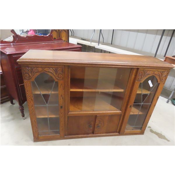 Oak China Cabinet - Nice for Basement Bar Shelving! 38" x 56" x 14"