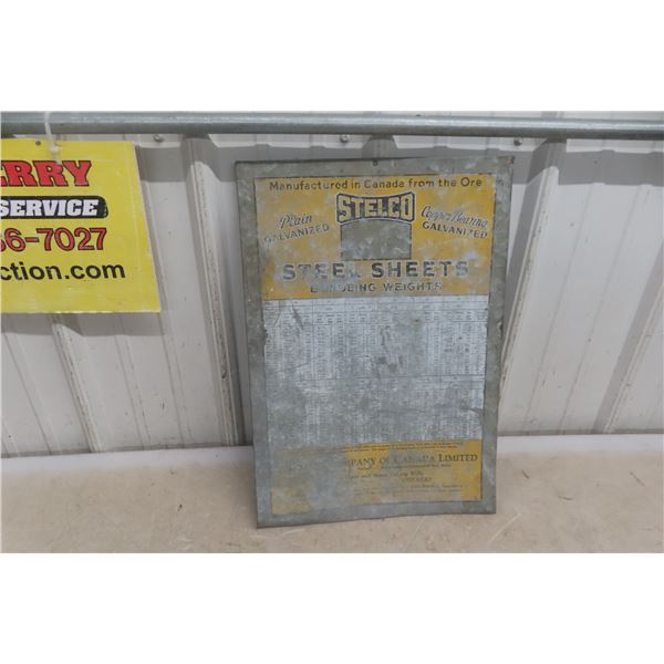Stelco Steel Bundling Weight Sign/Chart 14" x 20"
