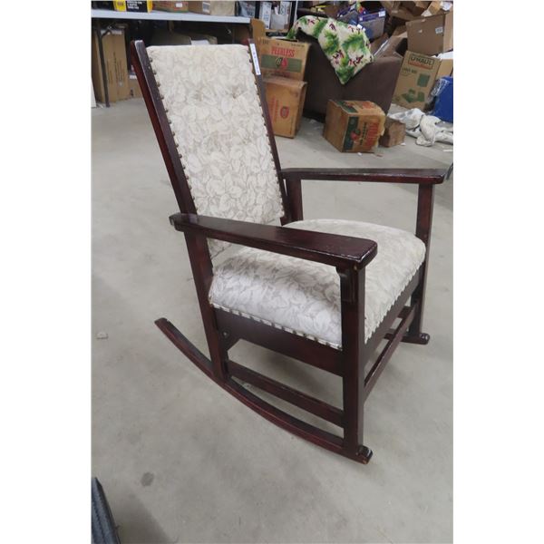 Antique Rocking Chair with Upholsted Back & Seat