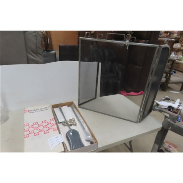 Five Piece Fireplace Tools NOS & Screen Guard