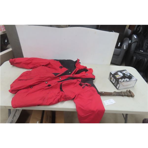 Alpine Winter Jacket Size 44, Spotlight, Lantern, Case & Old Pipe Wrench