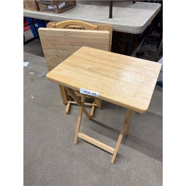4 Folding Wood TV Tables & Stand