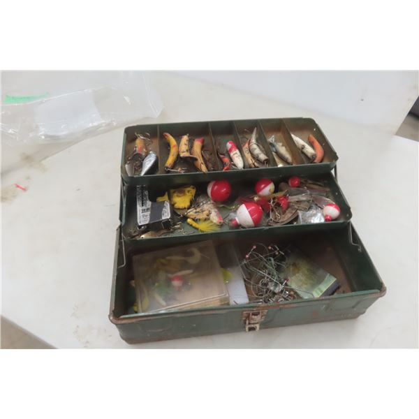 Old Metal Fishing Tackle Box 3/4 Full of Tackle