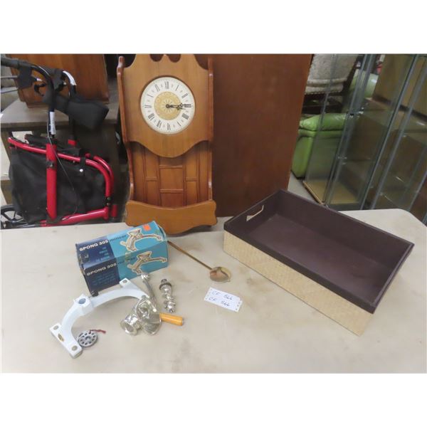 Spong 305 Mincer w/ Carrying Box – Tray Style 5"x19"x13", and Clock 25"x12" (Hands Need Tightening)