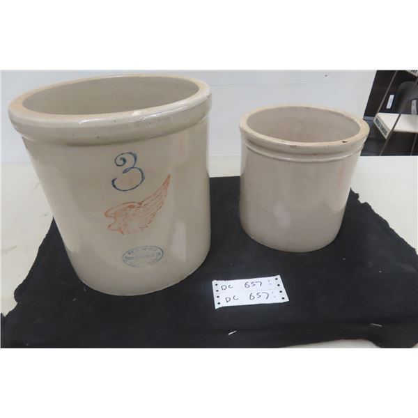 Red Wing 3 Gal Stoneware Crack and 1 Gal Crock