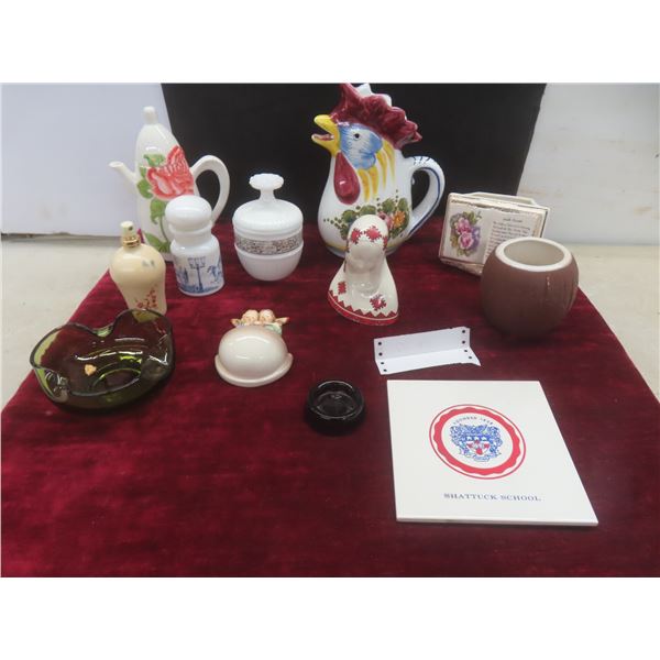 Teapot, Rooster Juice Pitcher, Shattuck School Trivot, Holy Water Personal Basin +