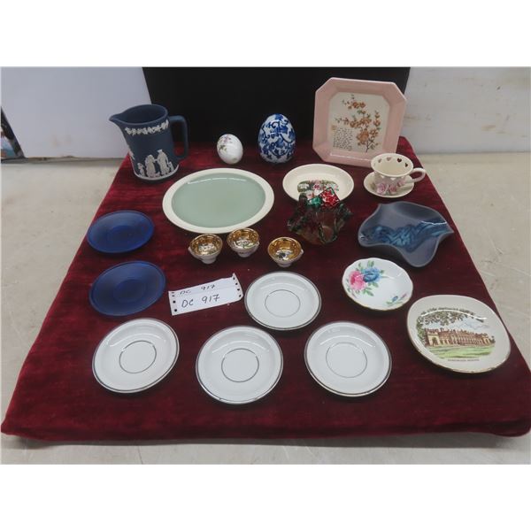 Wedgwood Blue Jasperware Pitcher, Porcelain Eggs, Sake Cups and More