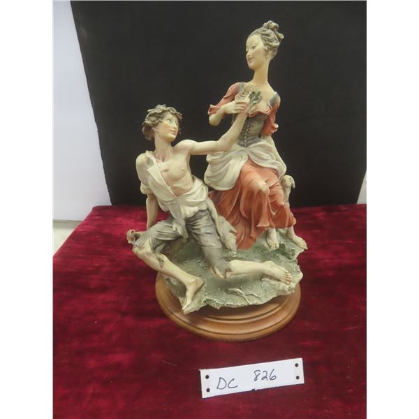 Vintage Figurine – Man, Woman, and Lamb w/ Roses Proposal Scene, 13" Tall