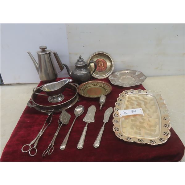 Silver Plated Coffee Pot, Trays, Dish Holder, Serving Utensils and More
