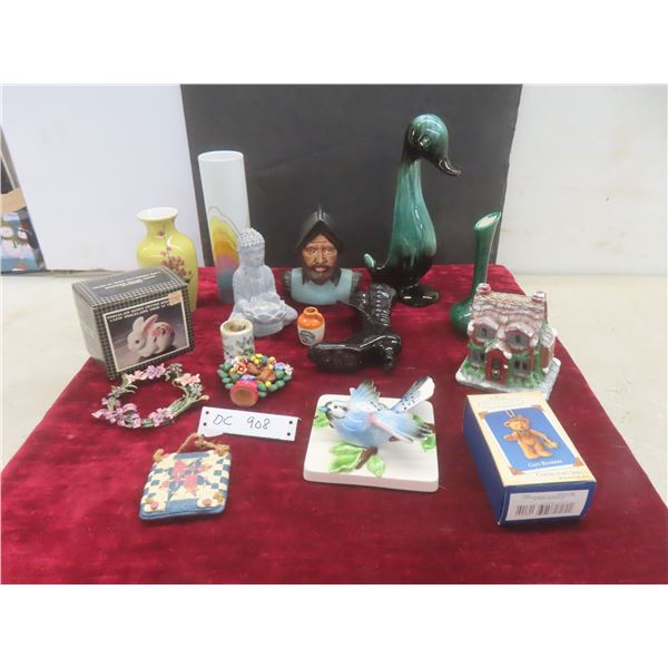 Shelf Decor – Vases, Hallmark Ornament, Blue Mountain Style Pieces and More