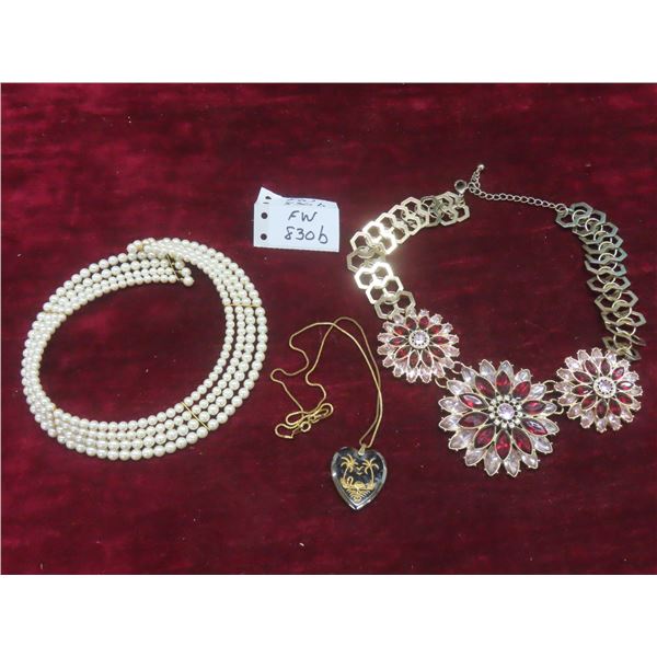 Retro Necklace, Pearlesque Choker, and Rhinestone Bling Necklaces