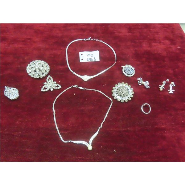 3 Coro Rhinestone Brooches, 2 Vendome Necklaces, Ring, and 4 Rhinestone Brooches