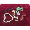 Image 1 : Necklaces – Coral, Bone, Black Iridescent and Green Beads, Shell Necklaces w/ Matching Earrings
