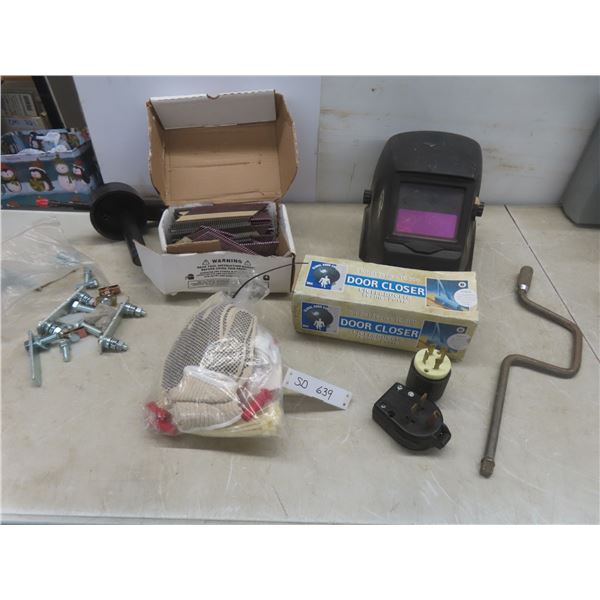Welding Helmet, Door Closer, Strip Nails, Electrical Male End Plugs, Gloves, Bolts and More