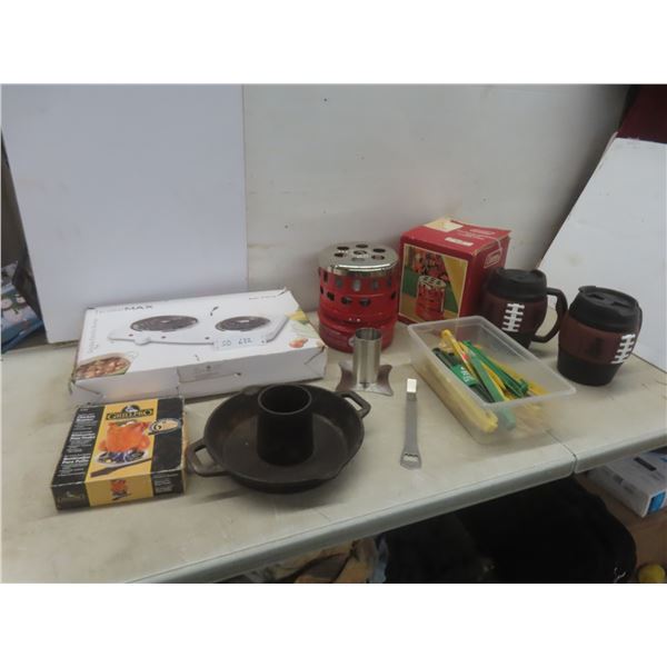 Double Electric Burner, Chicken Roaster, Football Travel Mugs, Tent Pegs, Cast Iron Chicken