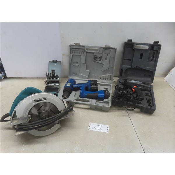 Makita 7¼" Circular Saw, 18V Cordless Drill, Flashlight, 1 Battery – No Charger, 12V Impact Wrench,