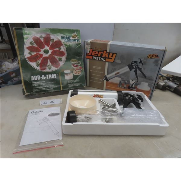 Cabela's Jerky Pistol and Open Country Add-A-Tray for Dehydrator