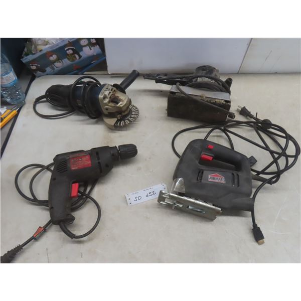 4 Power Tools – Dual Motion Sander, Jig Saw, 3/8" Drill, and Angle Grinder