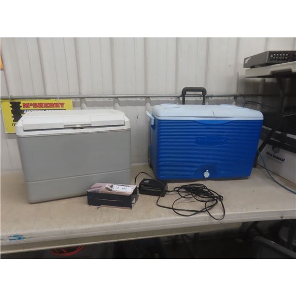 2 Coolers: Rubbermaid on Wheels and Coleman AC/DC Style