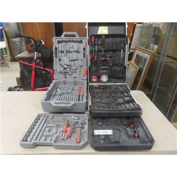 2 Tool Cases with Allen Keys, Tape Measure, Clamps, Screwdrivers, Sockets and More