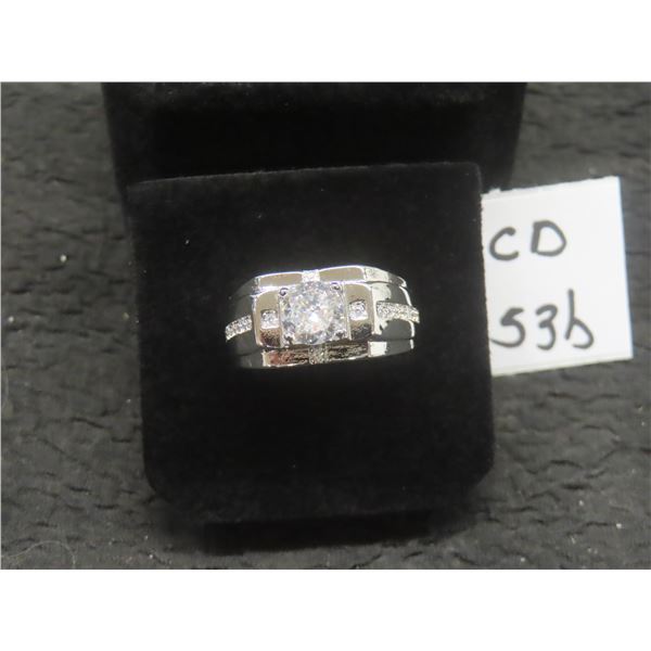 New Platinum Plated 1.0ct Simulated Diamond (C2) Man's Ring — Resizeable