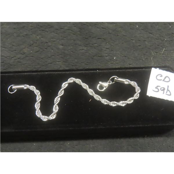 New Platinum Plated 4.0mm Rope Bracelet — 8" Long