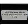 Image 6 : New Platinum Plated 4.0mm Rope Bracelet — 8" Long