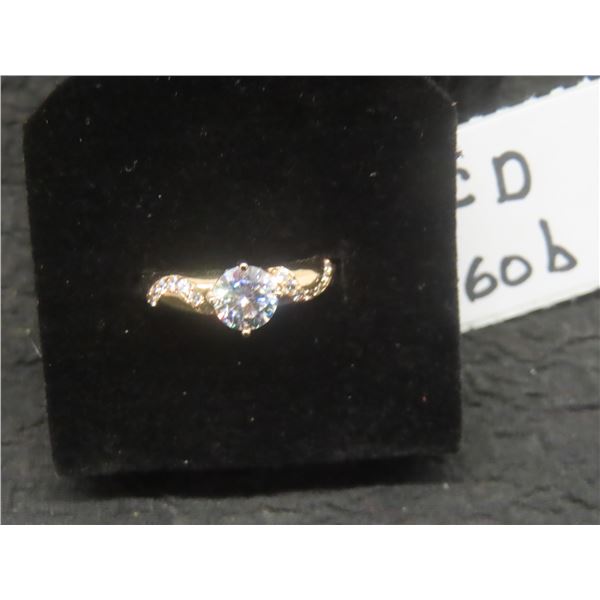 New 18K Gold Plated 0.8ct Simulated Diamond (CC2) Chanel Ring — Size 7
