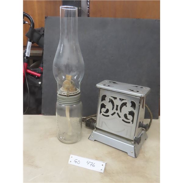 Vintage Toaster and Handcrafted Sealer Base Coal Oil Lamp — 17¼" H
