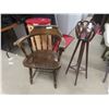 Image 1 : Wood Barrel-Back Style Chair and Bent Willow Style Plant Stand