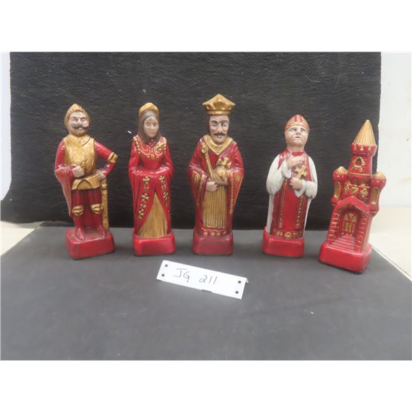 Five Heavy Figural Chess Pieces with Felt on the Bottoms — Tallest 9"