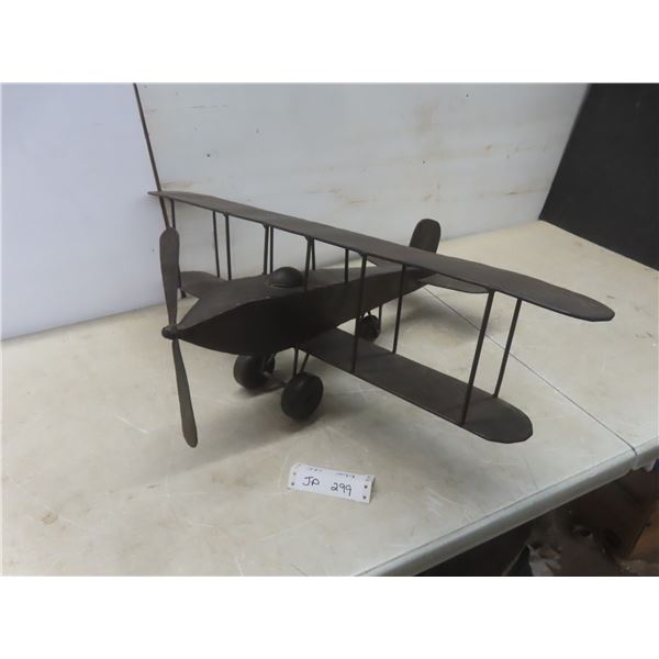 Vintage Welded Handmade Metal Biplane Sculpture — 10×25×31½