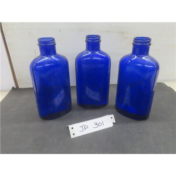 3 Vintage Cobalt Blue Glass Milk of Magnesium Bottles