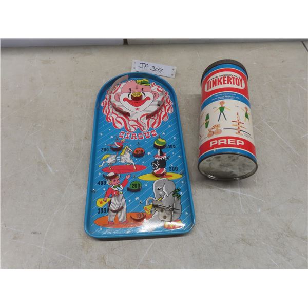 Vintage Tin Circus-Themed Marble Games and Tinker Toy in Original Packaging