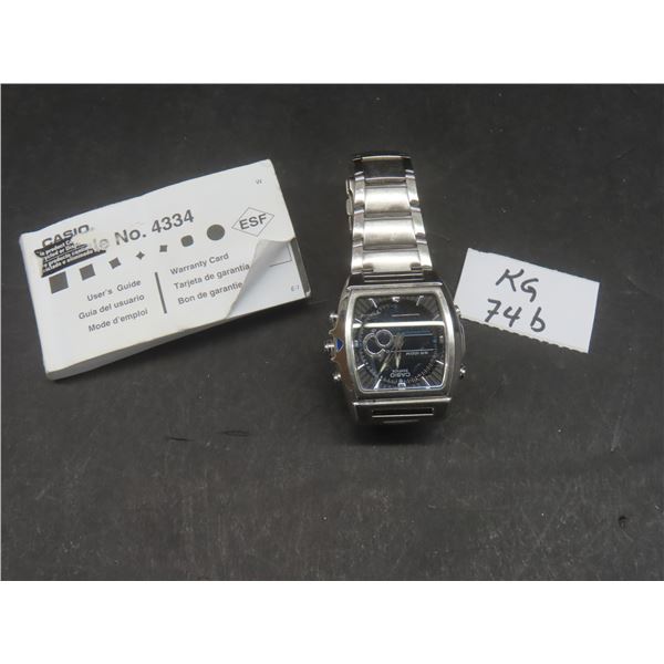 Casio Edifice EFA-120D-1A Stainless Steel Watch — Analog-Digital Display — Built-in Thermometer