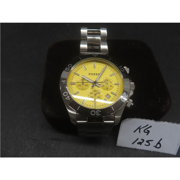 Fossil Retro Traveler Yellow/Steel Chronograph Watch — Model CH2865